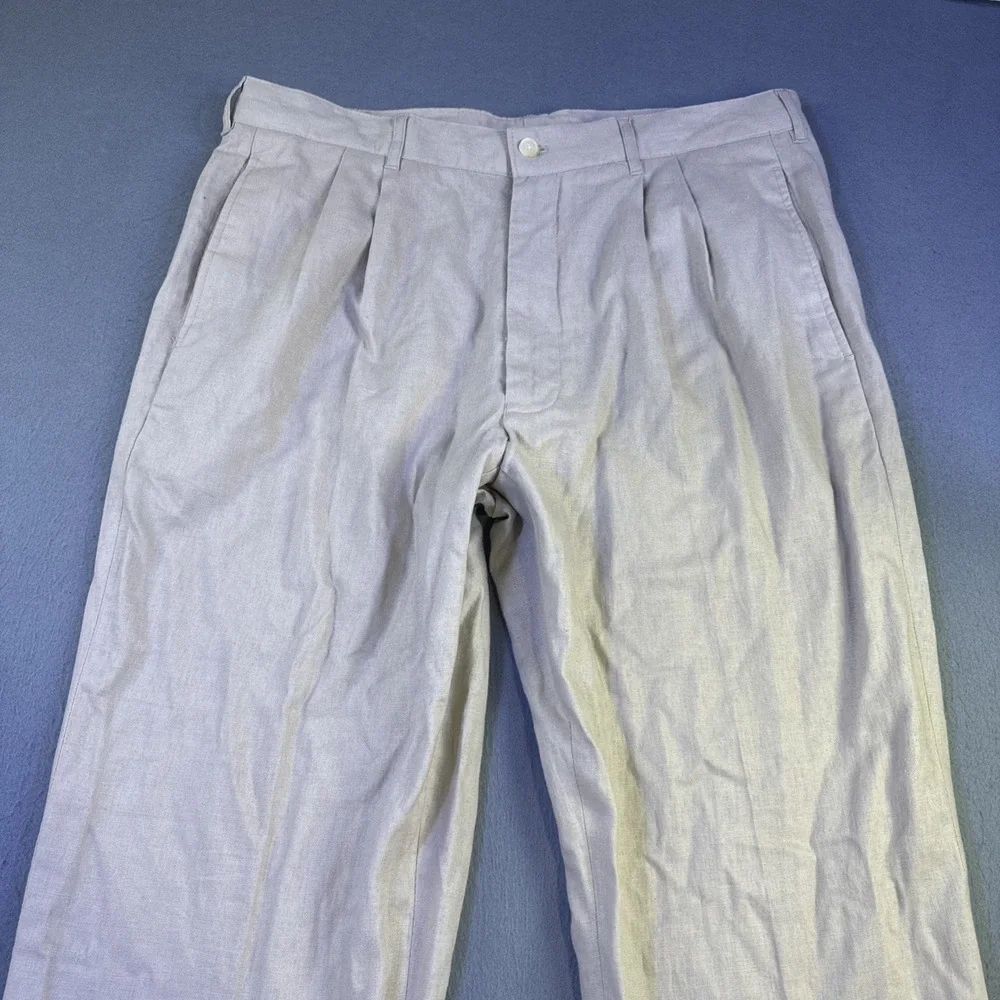Alan Flusser PANTS MENS 36X32 Linen  Rayon BLEND Khaki Dress  BEIGE